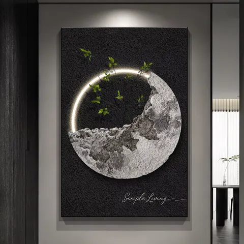 日月星辰 单幅 装饰画 现代简约 客厅背景墙挂画 LED带灯画