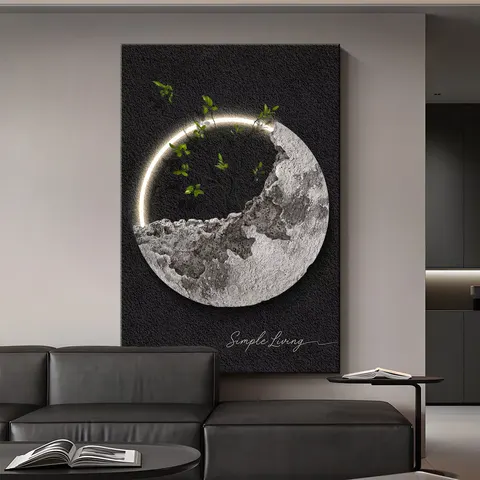日月星辰 单幅 装饰画 现代简约 客厅背景墙挂画 LED带灯画