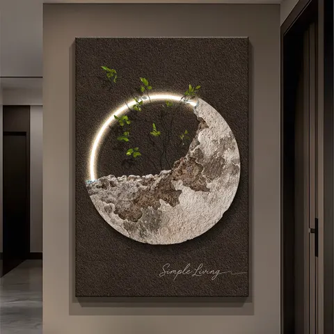 日月星辰 单幅 装饰画 现代简约 客厅背景墙挂画 LED带灯画