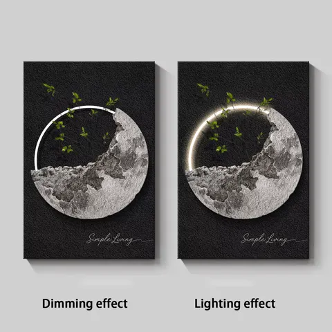 日月星辰 单幅 装饰画 现代简约 客厅背景墙挂画 LED带灯画