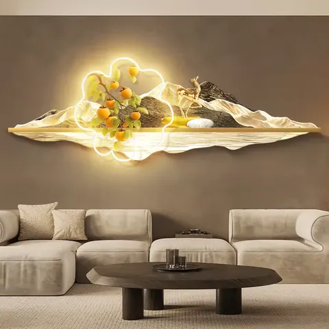 山水 单幅 装饰画 现代简约 客厅背景墙挂画 LED带灯画