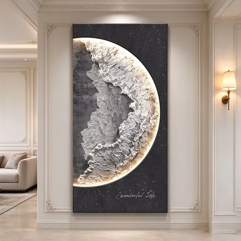 日月星辰 单幅 装饰画 轻奢风 玄关背景墙挂画 LED带灯画