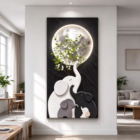 日月星辰 单幅 装饰画 现代简约 玄关背景墙挂画 LED带灯画