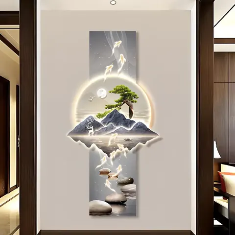 抽象 单幅 装饰画 现代简约 玄关背景墙挂画 LED带灯画