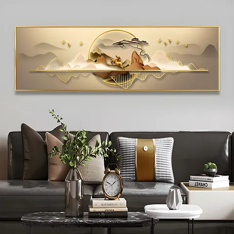 山水 单幅 装饰画 新中式 客厅背景墙挂画 晶瓷画