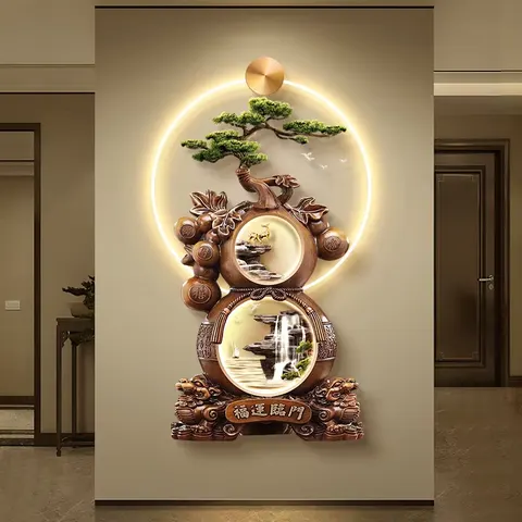 抽象 单幅 装饰画 新中式 玄关背景墙挂画 LED带灯画