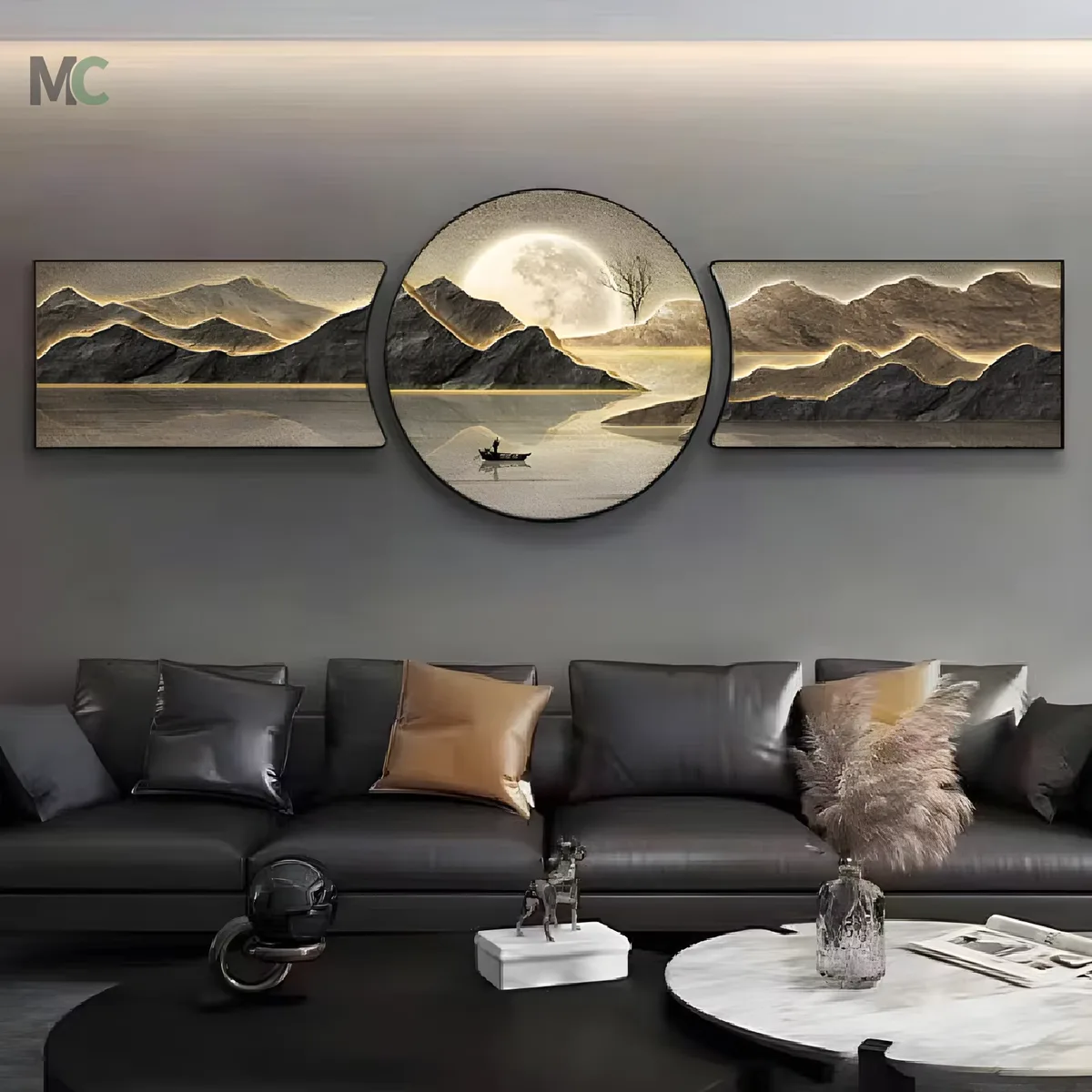山水 单幅 装饰画 新中式 客厅背景墙挂画 晶瓷画