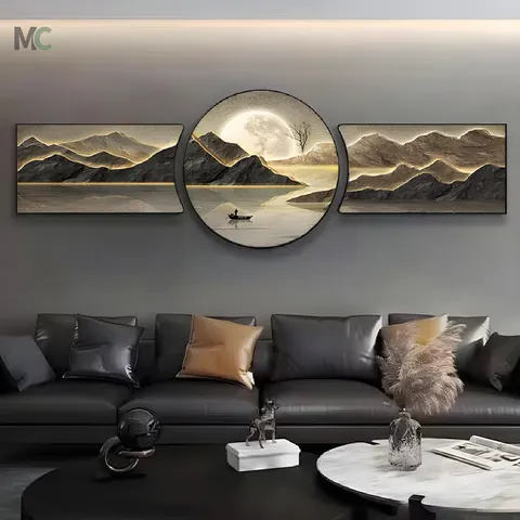 山水 单幅 装饰画 新中式 客厅背景墙挂画 晶瓷画