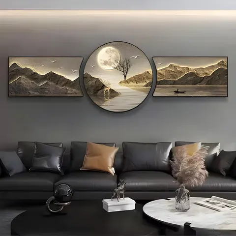 山水 单幅 装饰画 新中式 客厅背景墙挂画 晶瓷画