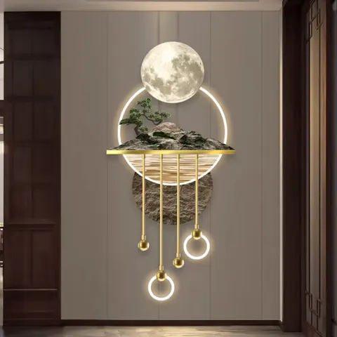 锦鲤 单幅 装饰画 新中式 客厅背景墙挂画 LED带灯画