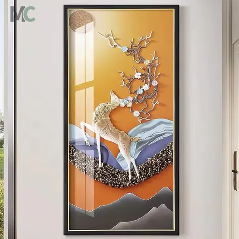 抽象 单幅 装饰画 新中式 玄关背景墙挂画 晶瓷画