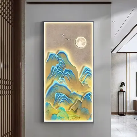 山水 单幅 装饰画 新中式 客厅背景墙挂画 LED带灯画