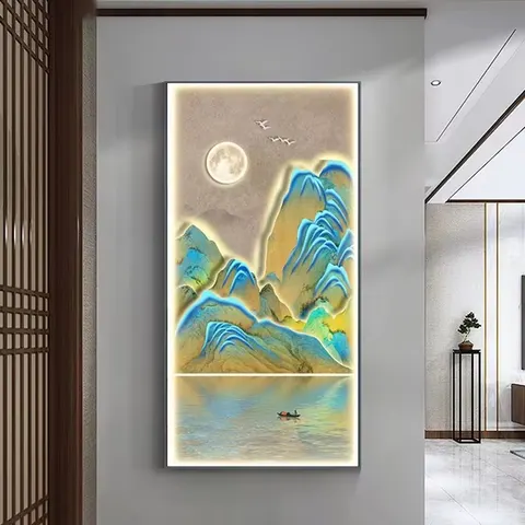 山水 单幅 装饰画 新中式 客厅背景墙挂画 LED带灯画