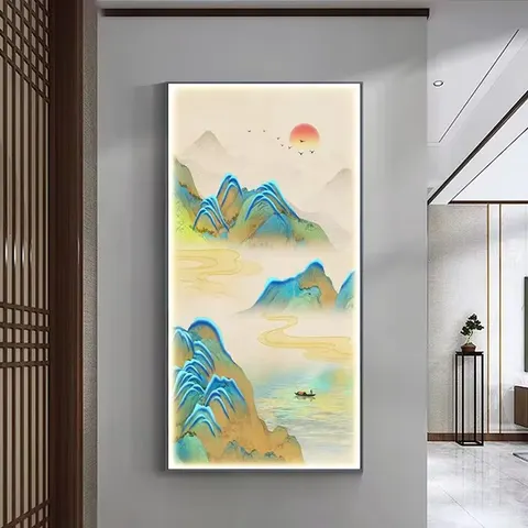 山水 单幅 装饰画 新中式 客厅背景墙挂画 LED带灯画