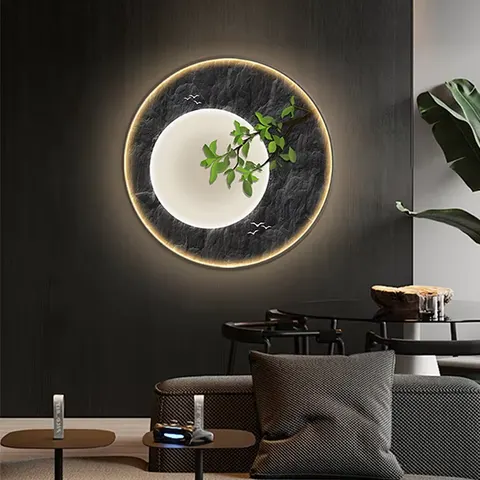 抽象 单幅 装饰画 新中式 餐厅背景墙挂画 LED带灯画