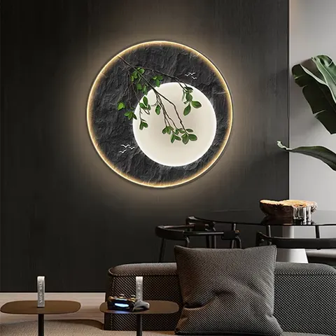 抽象 单幅 装饰画 新中式 餐厅背景墙挂画 LED带灯画