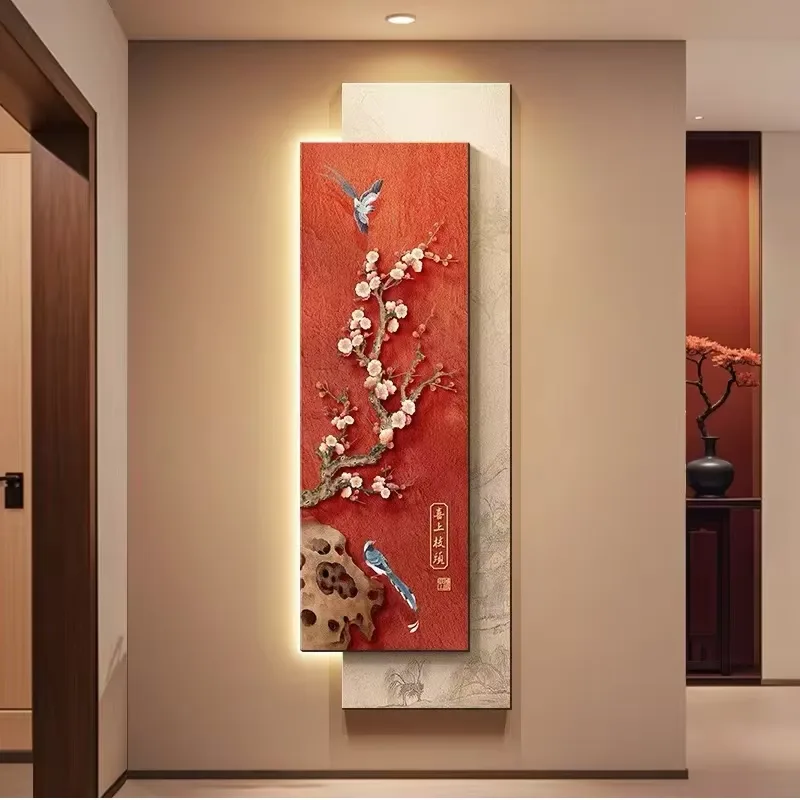 繁花 单幅 装饰画 新中式 玄关背景墙挂画 LED带灯画