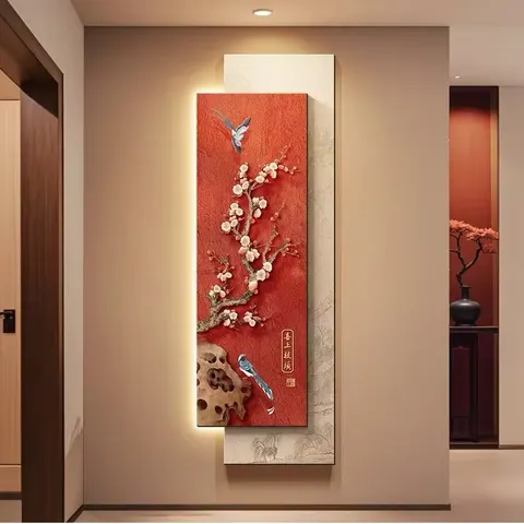 繁花 单幅 装饰画 新中式 玄关背景墙挂画 LED带灯画