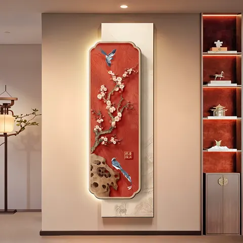 繁花 单幅 装饰画 新中式 玄关背景墙挂画 LED带灯画