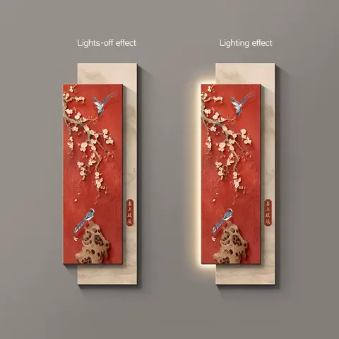 繁花 单幅 装饰画 新中式 玄关背景墙挂画 LED带灯画