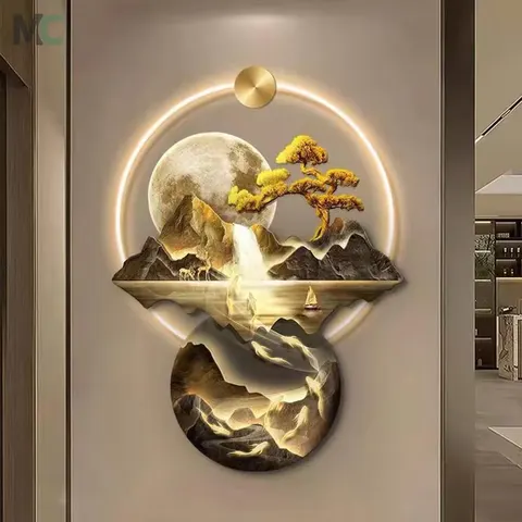 锦鲤 单幅 装饰画 新中式 玄关背景墙挂画 LED带灯画