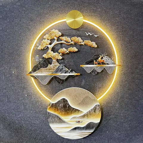锦鲤 单幅 装饰画 新中式 玄关背景墙挂画 LED带灯画