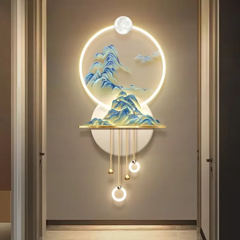 抽象 单幅 装饰画 新中式 客厅背景墙挂画 LED带灯画
