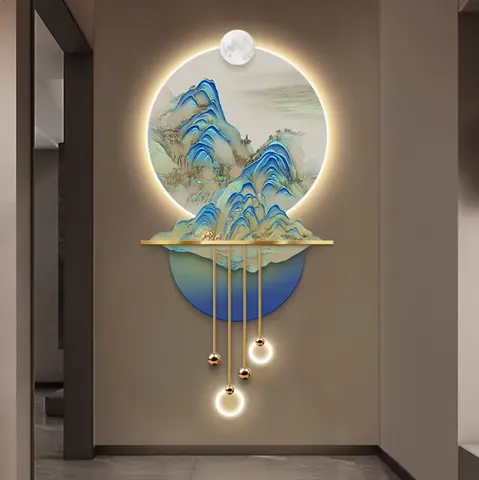 抽象 单幅 装饰画 新中式 客厅背景墙挂画 LED带灯画