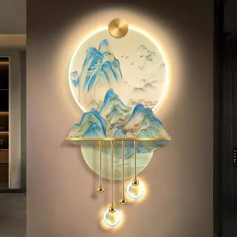 抽象 单幅 装饰画 新中式 客厅背景墙挂画 LED带灯画
