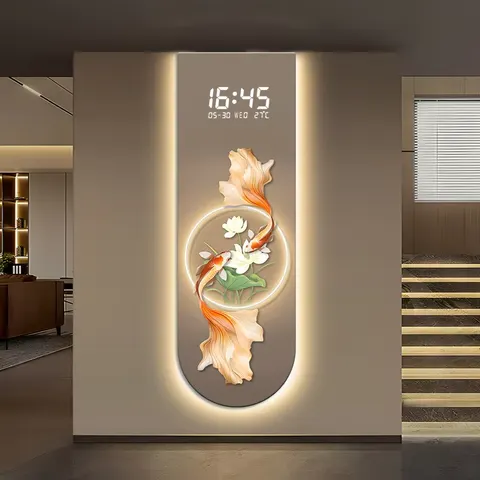 锦鲤 单幅 装饰画 新中式 玄关背景墙挂画 LED带灯画