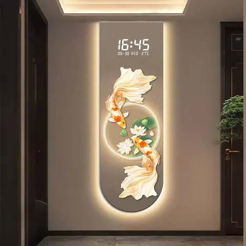 锦鲤 单幅 装饰画 新中式 玄关背景墙挂画 LED带灯画