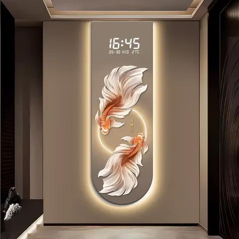 锦鲤 单幅 装饰画 新中式 玄关背景墙挂画 LED带灯画