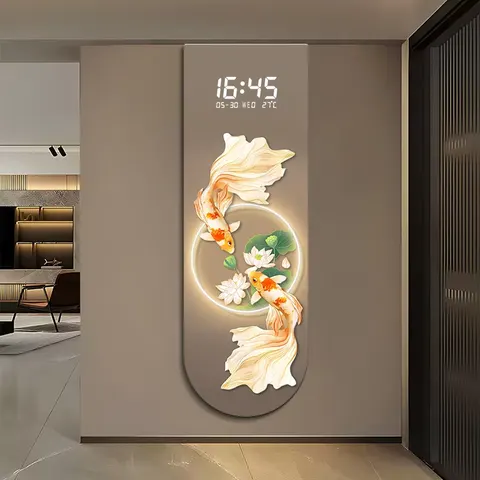 锦鲤 单幅 装饰画 新中式 玄关背景墙挂画 LED带灯画