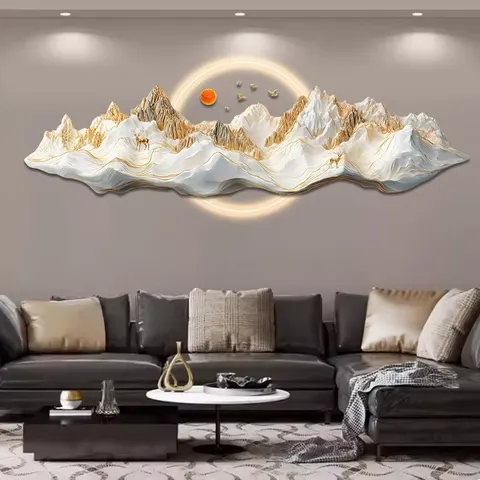 抽象 单幅 装饰画 新中式 客厅背景墙挂画 LED带灯画