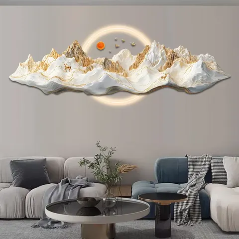 抽象 单幅 装饰画 新中式 客厅背景墙挂画 LED带灯画