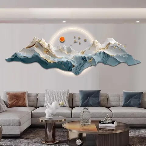 抽象 单幅 装饰画 新中式 客厅背景墙挂画 LED带灯画
