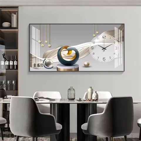 挂钟组合 单幅 装饰画 新中式 餐厅背景墙挂画 晶瓷画