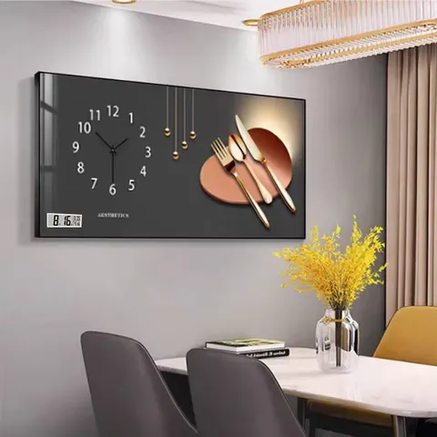 挂钟组合 单幅 装饰画 新中式 餐厅背景墙挂画 晶瓷画