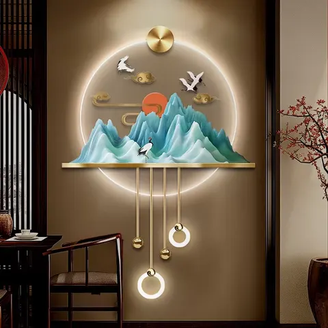 山水 单幅 装饰画 新中式 玄关背景墙挂画 LED带灯画