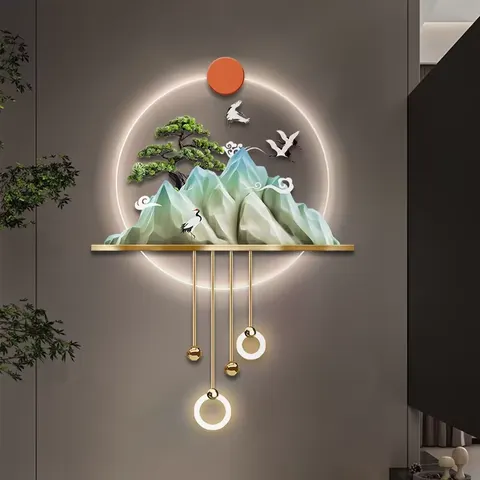 山水 单幅 装饰画 新中式 玄关背景墙挂画 LED带灯画