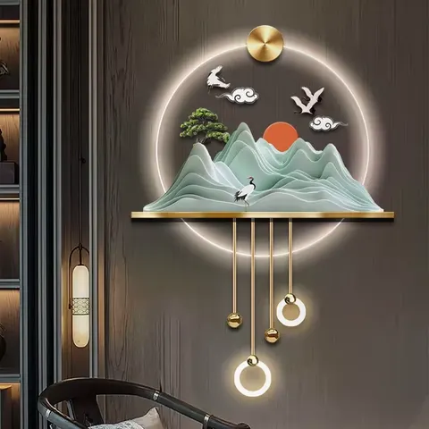 山水 单幅 装饰画 新中式 玄关背景墙挂画 LED带灯画