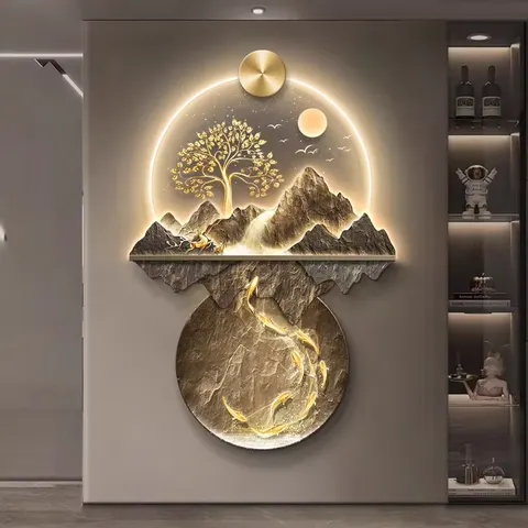 山水 单幅 装饰画 新中式 玄关背景墙挂画 LED带灯画