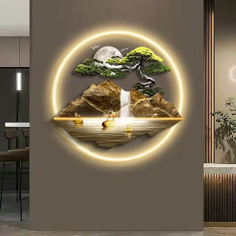 抽象 单幅 装饰画 新中式 客厅背景墙挂画 LED带灯画