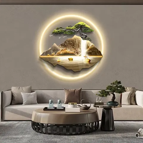 抽象 单幅 装饰画 新中式 客厅背景墙挂画 LED带灯画