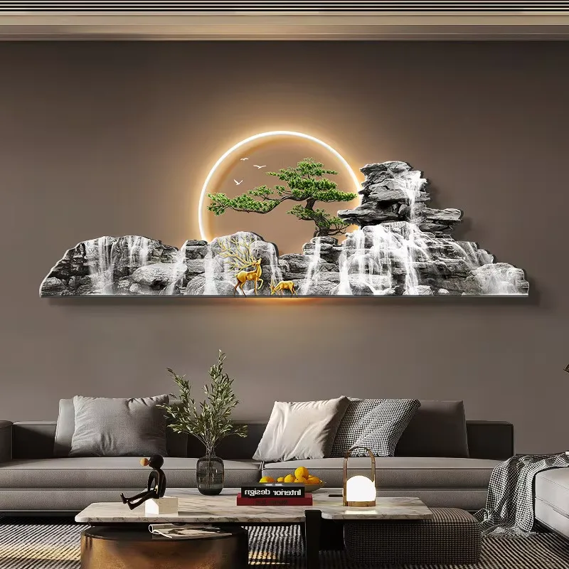 抽象 单幅 装饰画 新中式 客厅背景墙挂画 LED带灯画