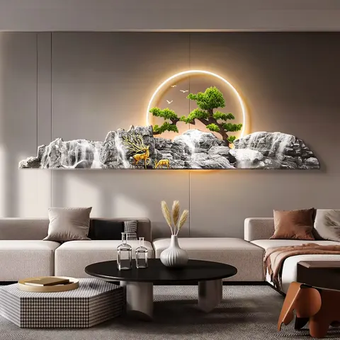 抽象 单幅 装饰画 新中式 客厅背景墙挂画 LED带灯画
