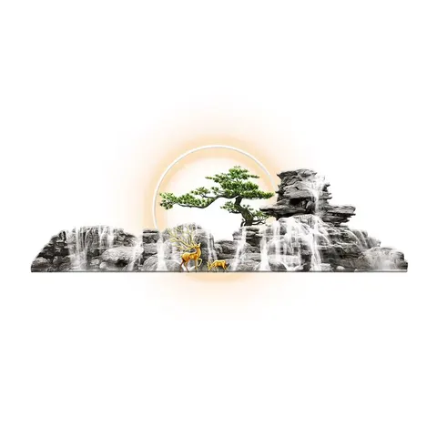 抽象 单幅 装饰画 新中式 客厅背景墙挂画 LED带灯画