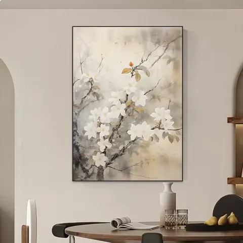 繁花 单幅 装饰画 新中式 卧室背景墙挂画 晶瓷画