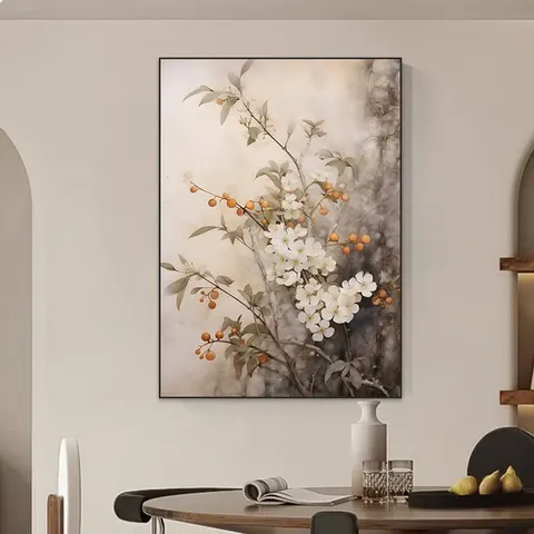 繁花 单幅 装饰画 新中式 卧室背景墙挂画 晶瓷画