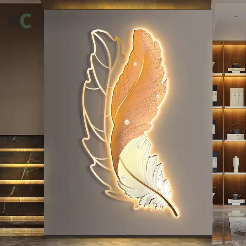 羽毛 单幅 装饰画 现代简约 玄关背景墙挂画 LED带灯画